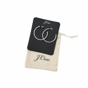 J Crew Silver Tone Hoop Earrings With Dust Bag NWT